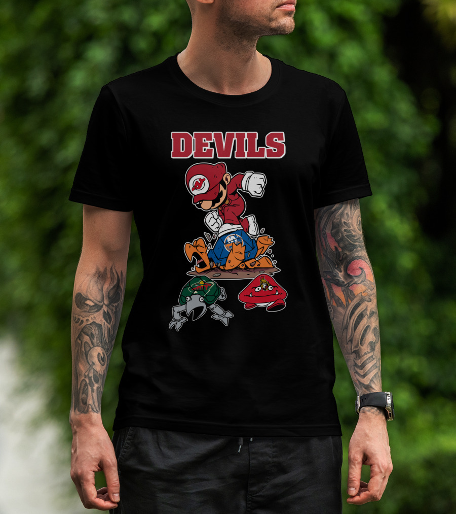 New Jersey Devils Mario Mashup With Rival Teams T-Shirt