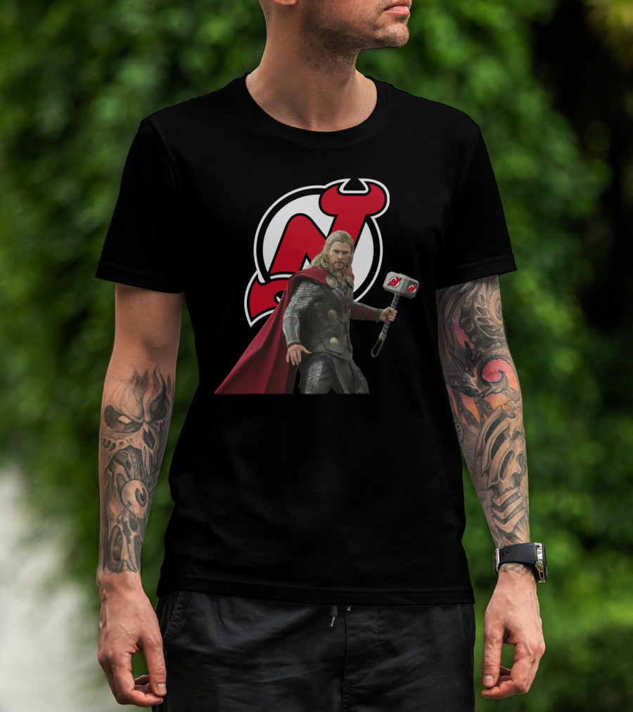 New Jersey Devils Thor Mjolnir Logo Mashup T-Shirt