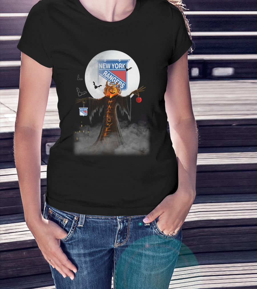 Halloween Pumpkin Reaper With New York Rangers Logo And Bats T-Shirt