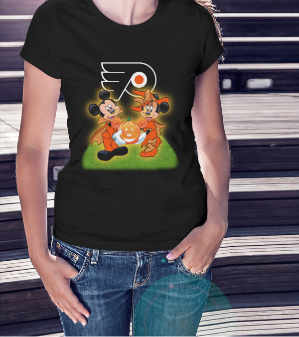 Halloween Philadelphia Flyers Mickey And Minnie Mouse Pumpkin Fun T-Shirt
