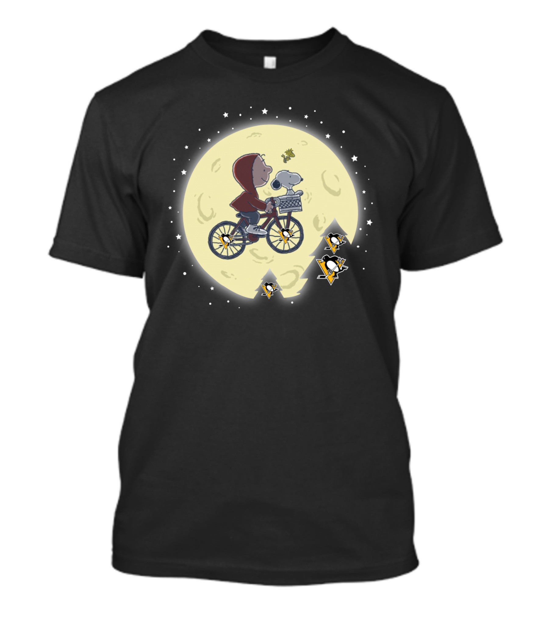 Pittsburgh Penguins Halloween Full Moon With Bicycle And Snoopy T-Shirt
