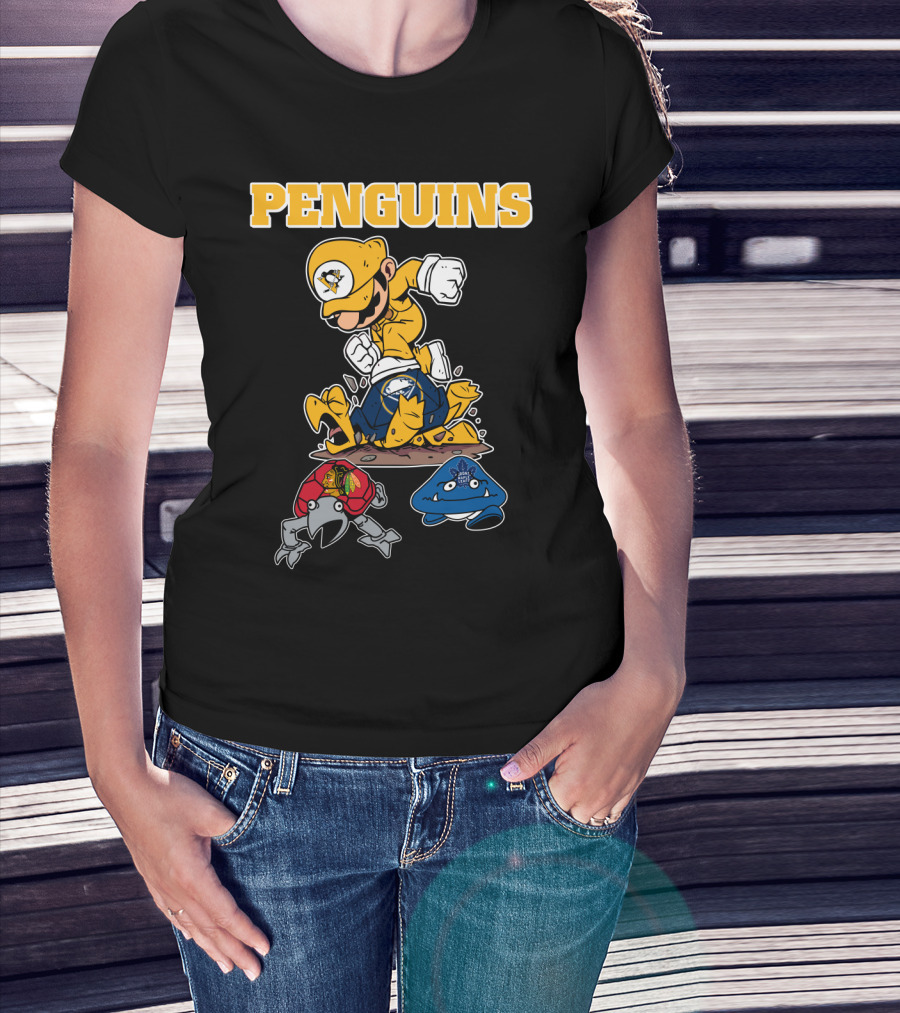 Penguins Gamer Style Nintendo Crossover With Hockey Team Elements T-Shirt