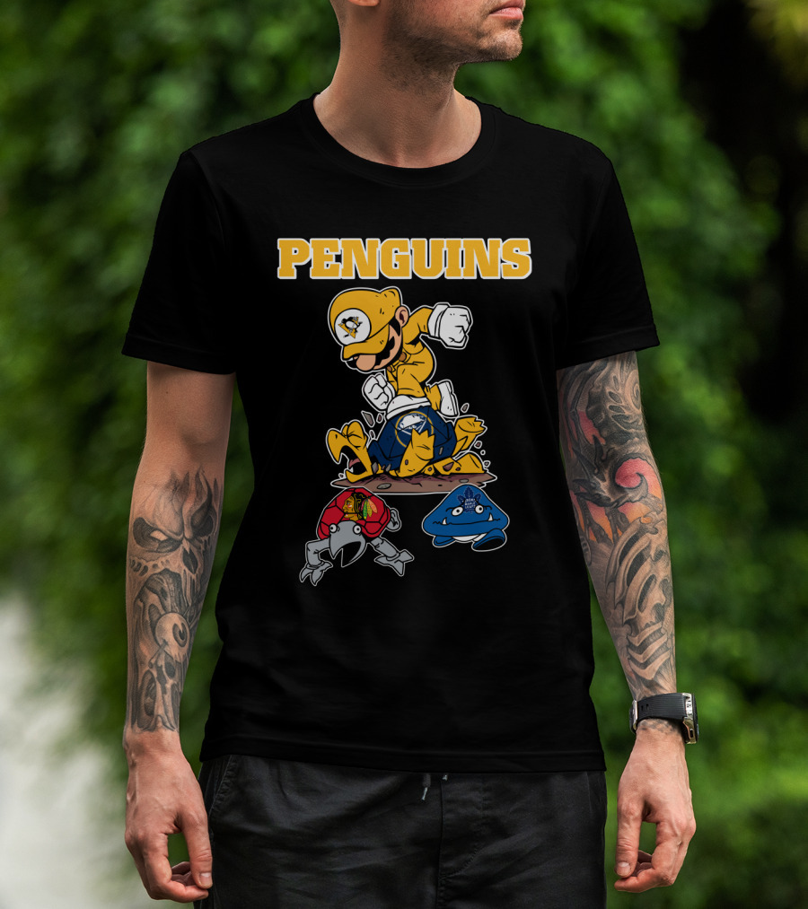 Penguins Gamer Style Nintendo Crossover With Hockey Team Elements T-Shirt