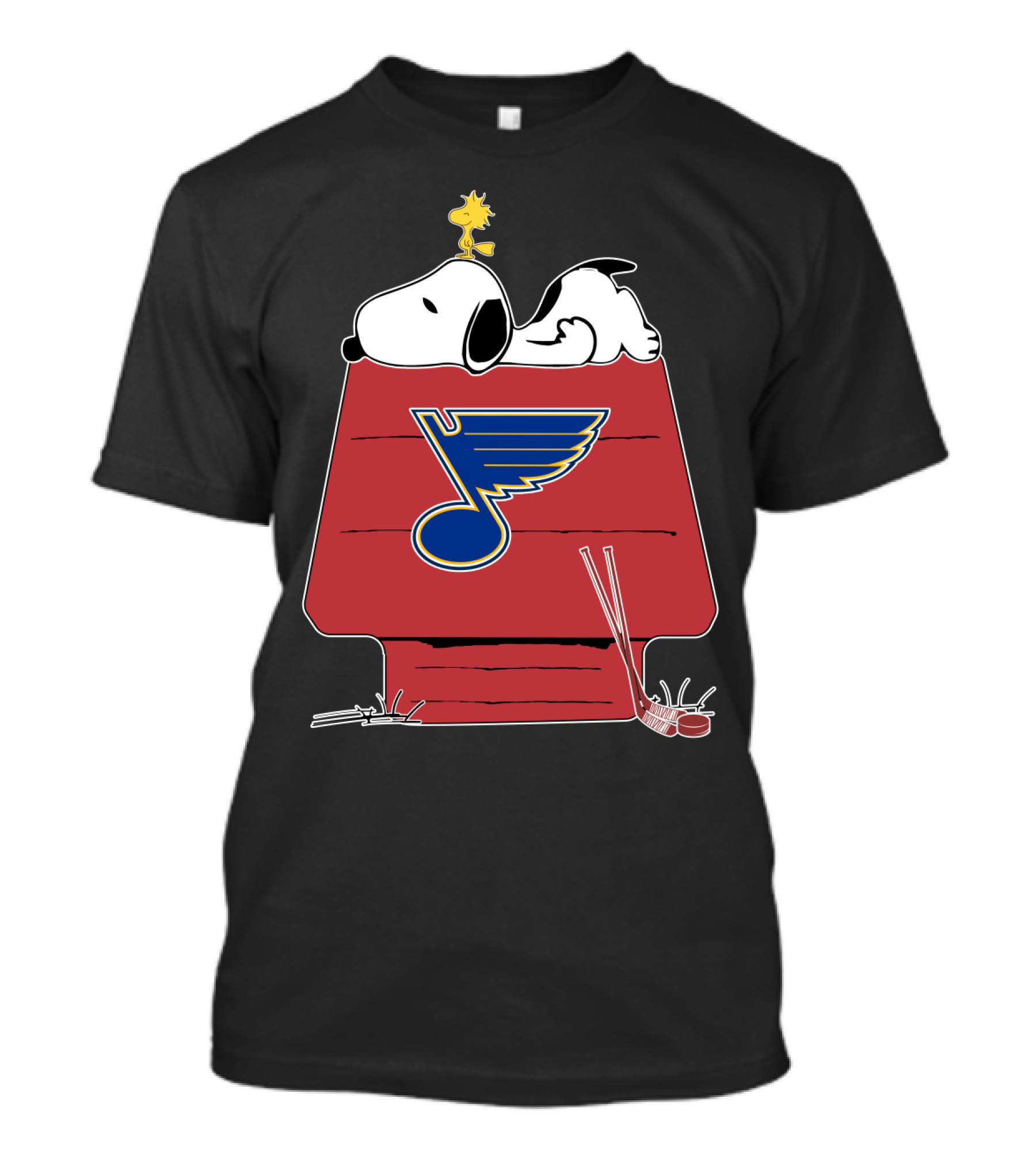 Snoopy And Woodstock With St. Louis Blues Logo On Doghouse T-Shirt