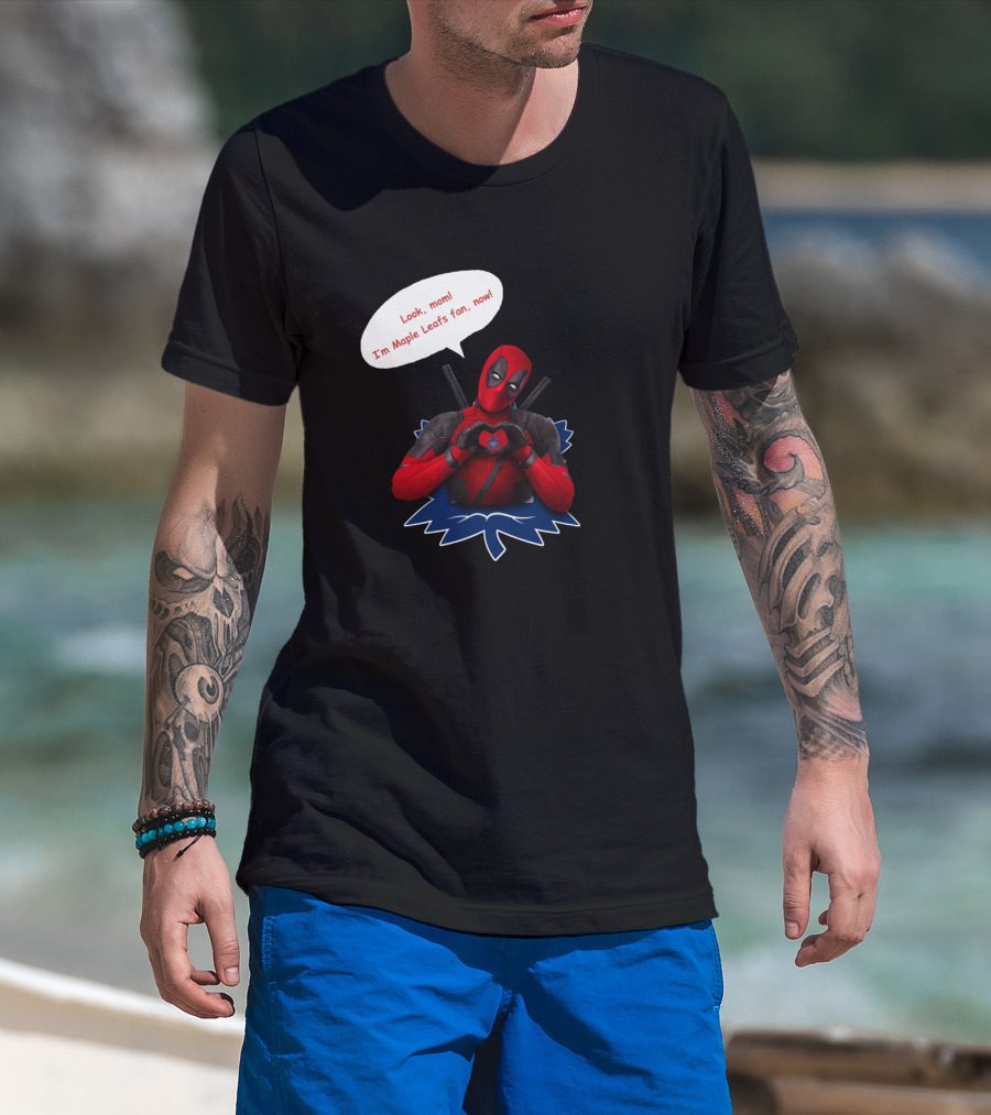 Toronto Maple Leafs Fan Deadpool Heart Gesture T-Shirt