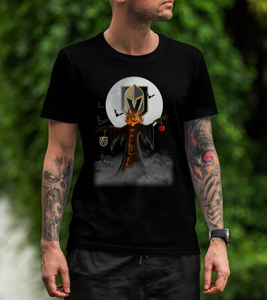 Halloween Vegas Golden Knights Pumpkin Castle Bats Moon T-Shirt