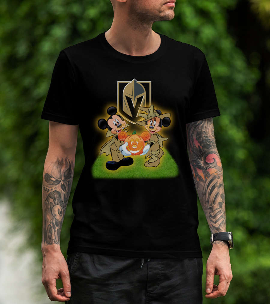 Vegas Golden Knights Halloween Mickey And Minnie With Pumpkin T-Shirt