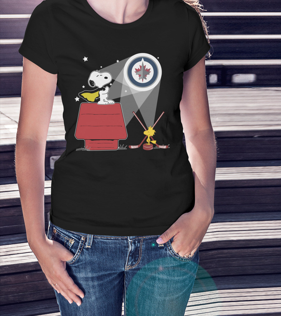 Winnipeg Jets Snoopy Woodstock Hockey Doghouse Spotlight T-Shirt