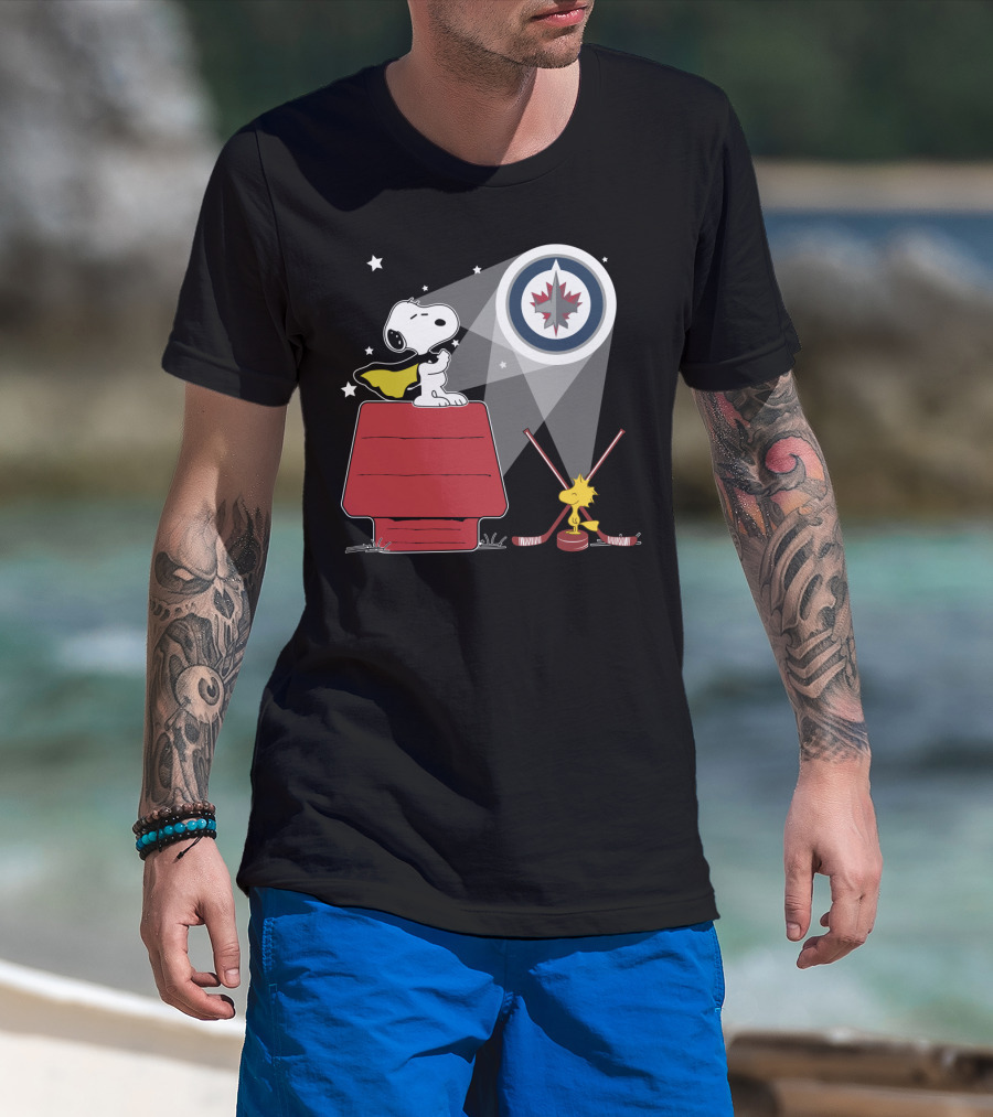 Winnipeg Jets Snoopy Woodstock Hockey Doghouse Spotlight T-Shirt
