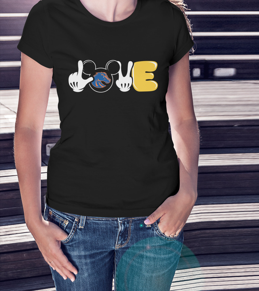 Boise State Broncos Love Mickey Mouse Hands T-Shirt