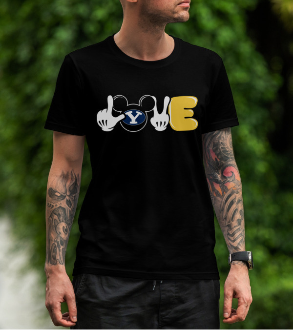 BYU Football Love Mickey Mouse Hands Y T-Shirt