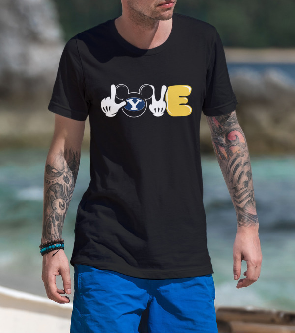 BYU Football Love Mickey Mouse Hands Y T-Shirt