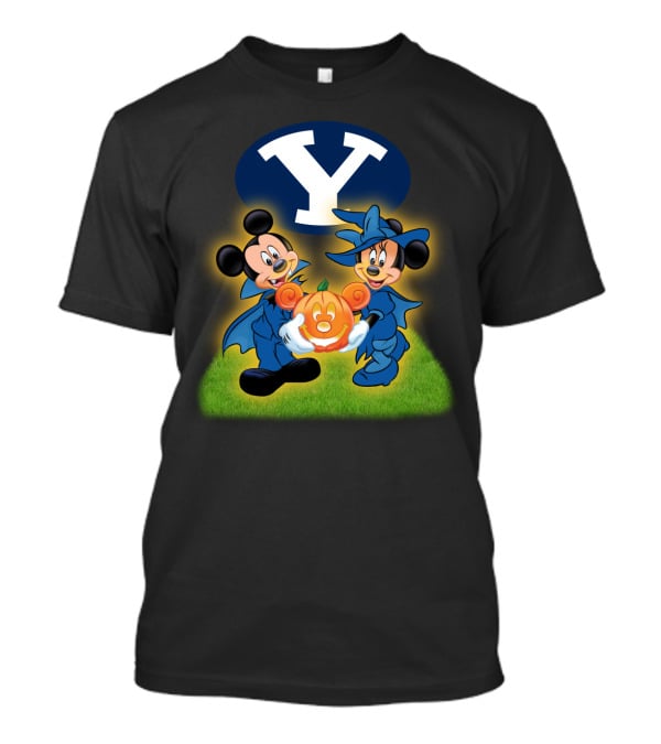 Byu Football Halloween Mickey Minnie Pumpkin T-Shirt