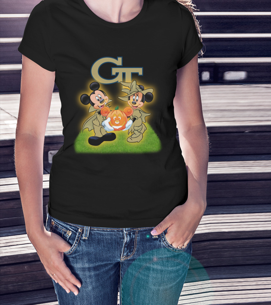 Gt Halloween Mickey And Minnie Football Pumpkin T-Shirt