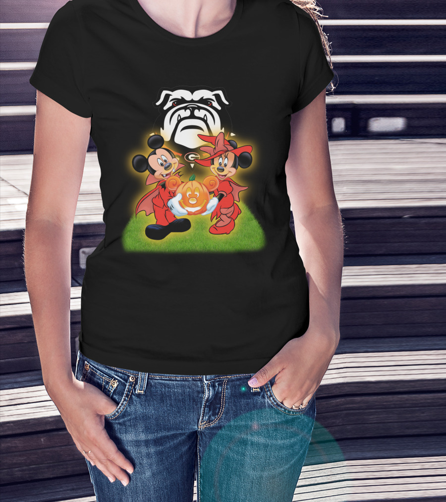 Halloween Georgia Bulldogs Mickey Minnie Pumpkin T-Shirt