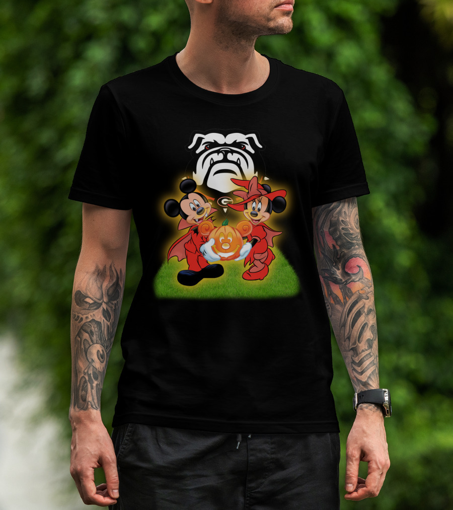 Halloween Georgia Bulldogs Mickey Minnie Pumpkin T-Shirt