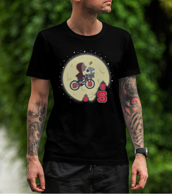 NC State Wolfpack Halloween Football Moon Ride With Iconic Cartoon T-Shirt