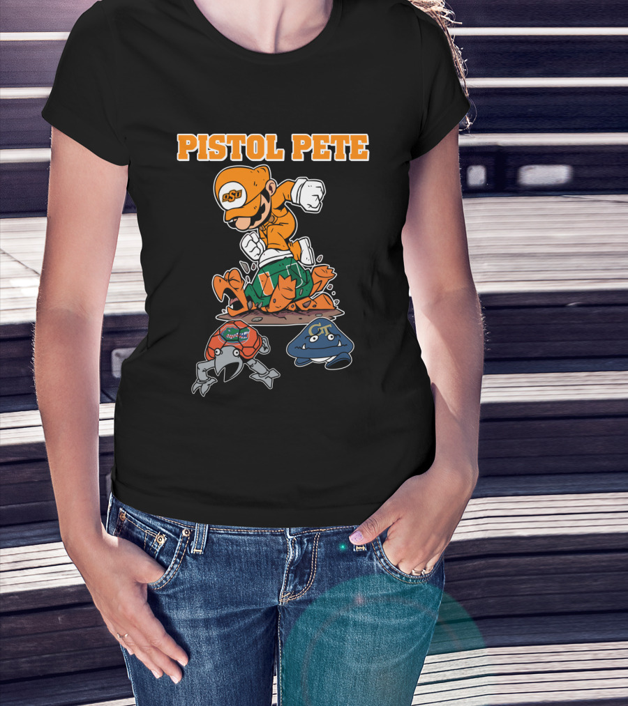 Pistol Pete Osu Football Cartoon Character Stomping Rivals T-Shirt