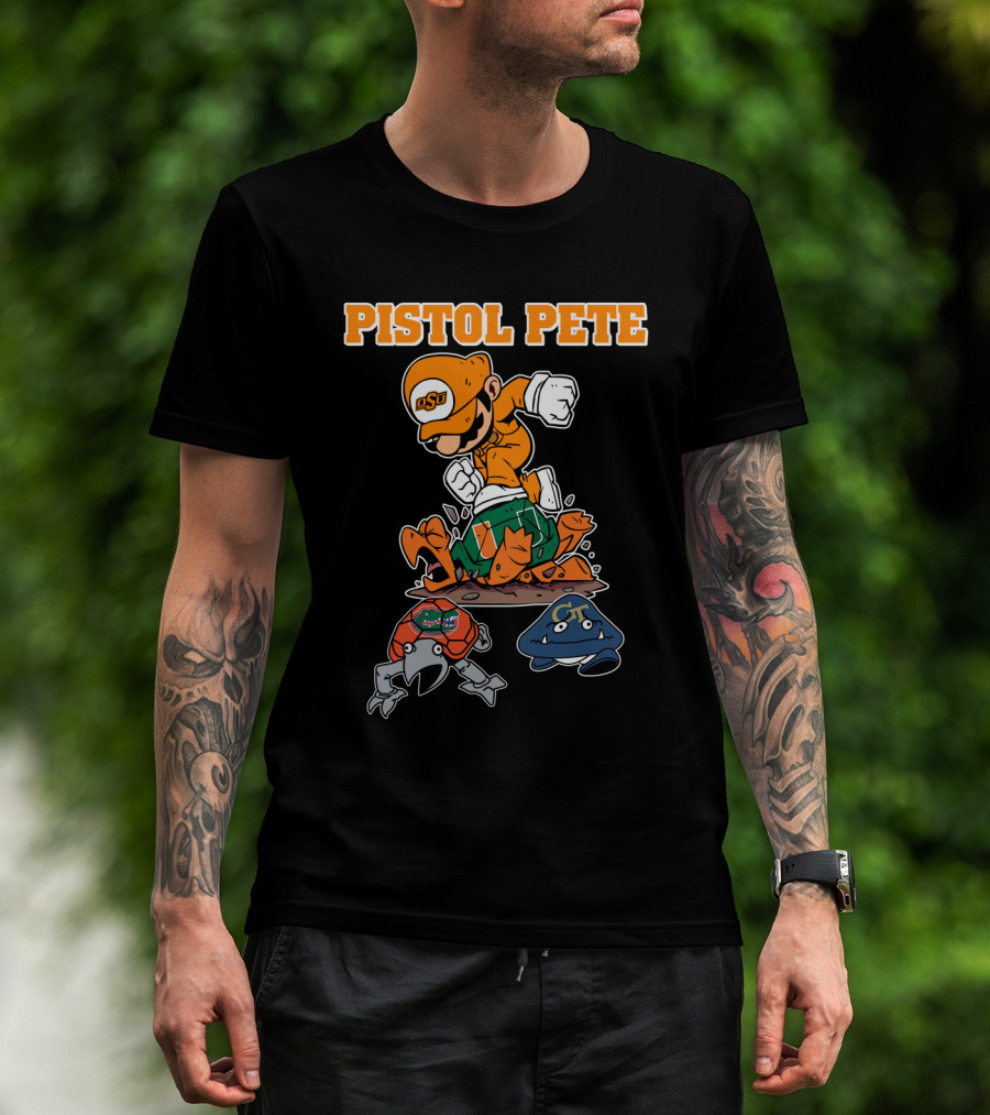 Pistol Pete Osu Football Cartoon Character Stomping Rivals T-Shirt