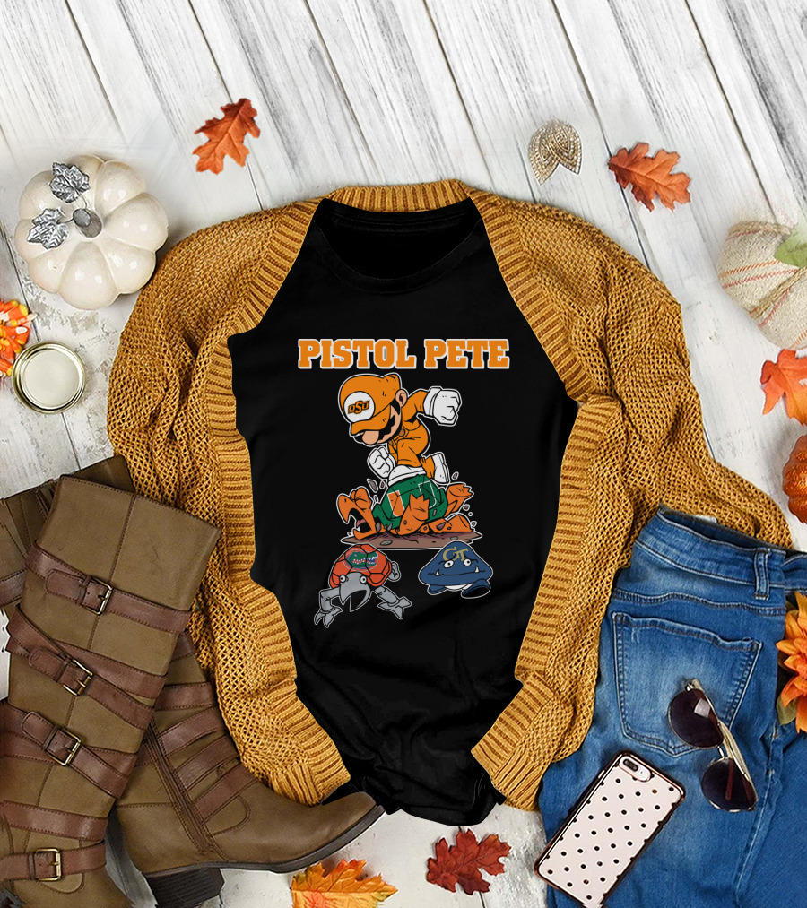 Pistol Pete Osu Football Cartoon Character Stomping Rivals T-Shirt