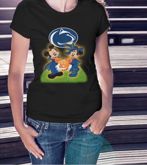 Penn State Nittany Lions Halloween With Mickey And Minnie Mouse Pumpkin T-Shirt