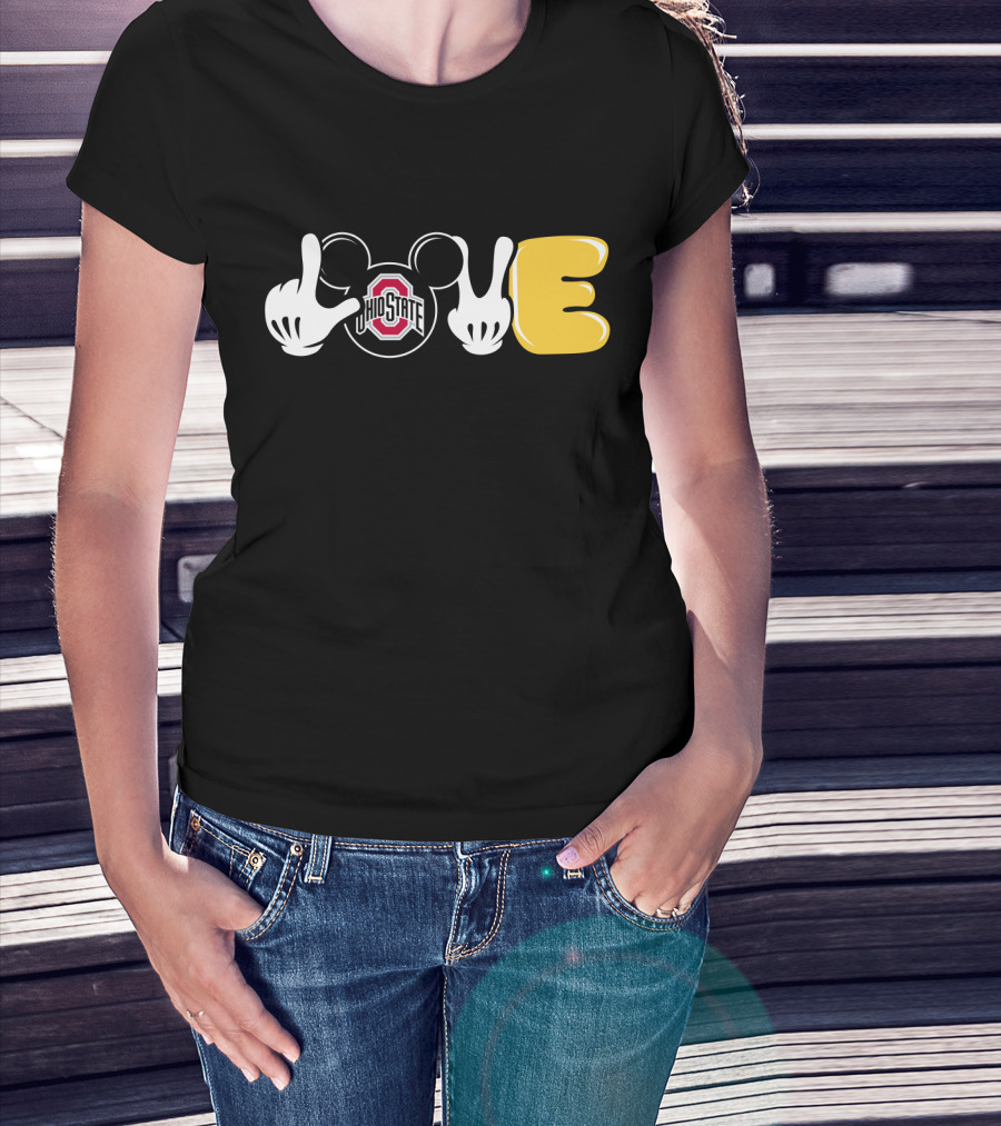 Love Ohio State Football Mickey Hands And Ears T-Shirt