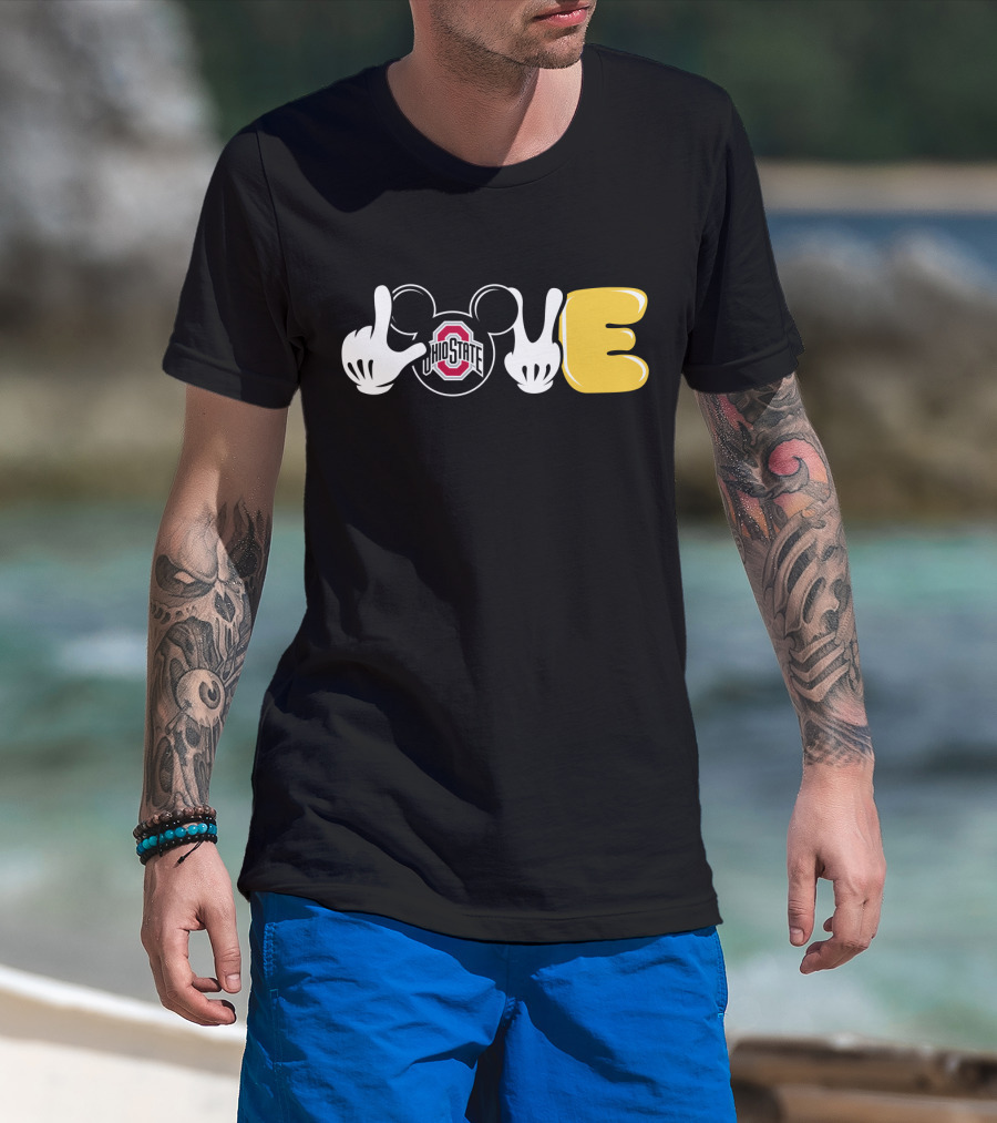 Love Ohio State Football Mickey Hands And Ears T-Shirt
