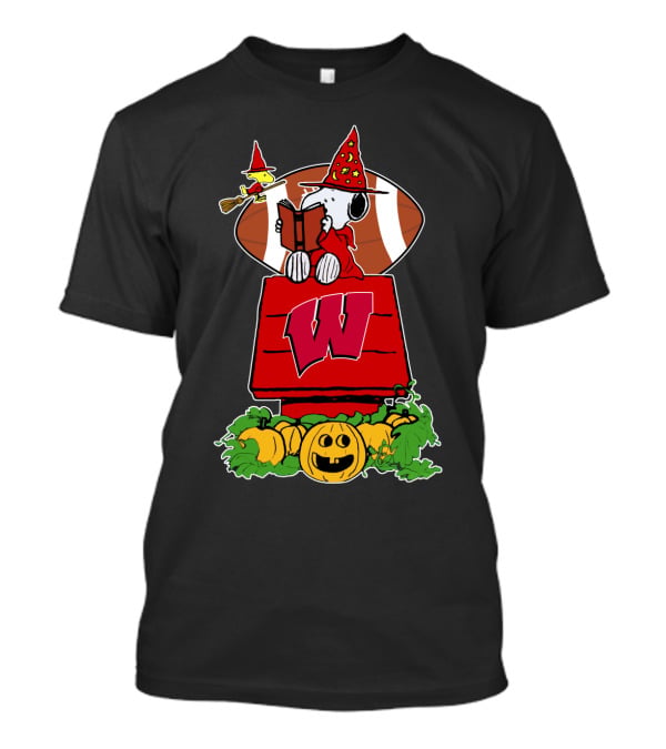 Wisconsin Badgers Halloween Football Snoopy Witch Woodstock Pumpkin House T-Shirt