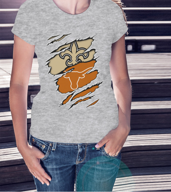 Saints Fleur-de-Lis Longhorns Logo Combination T-Shirt