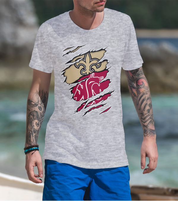 New Orleans Saints Washington State Cougars Fleur-de-Lis Logo Fusion T-Shirt