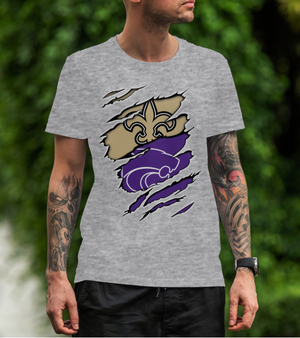 Kansas State Wildcats New Orleans Saints Fleur-de-lis Combination T-Shirt