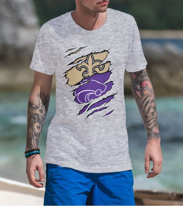Kansas State Wildcats New Orleans Saints Fleur-de-lis Combination T-Shirt