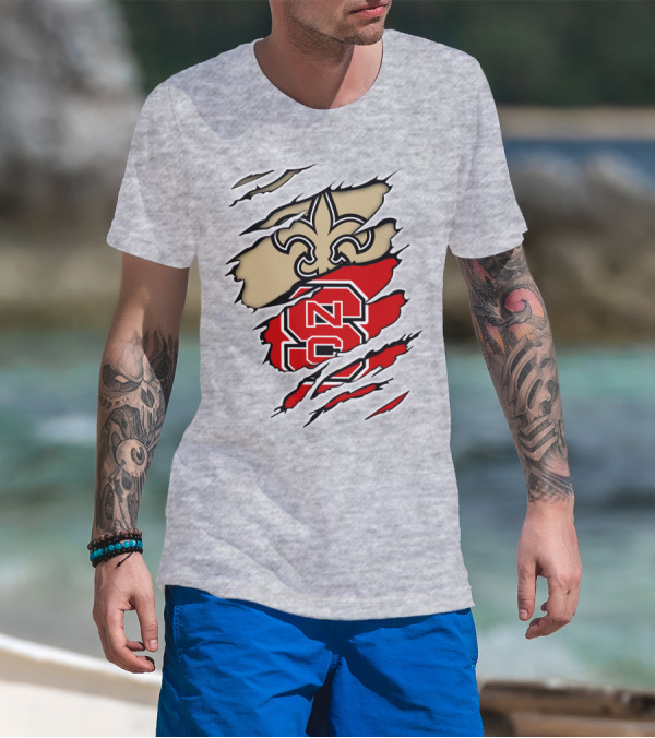 NC State Wolfpack And New Orleans Saints Logo Mashup T-Shirt