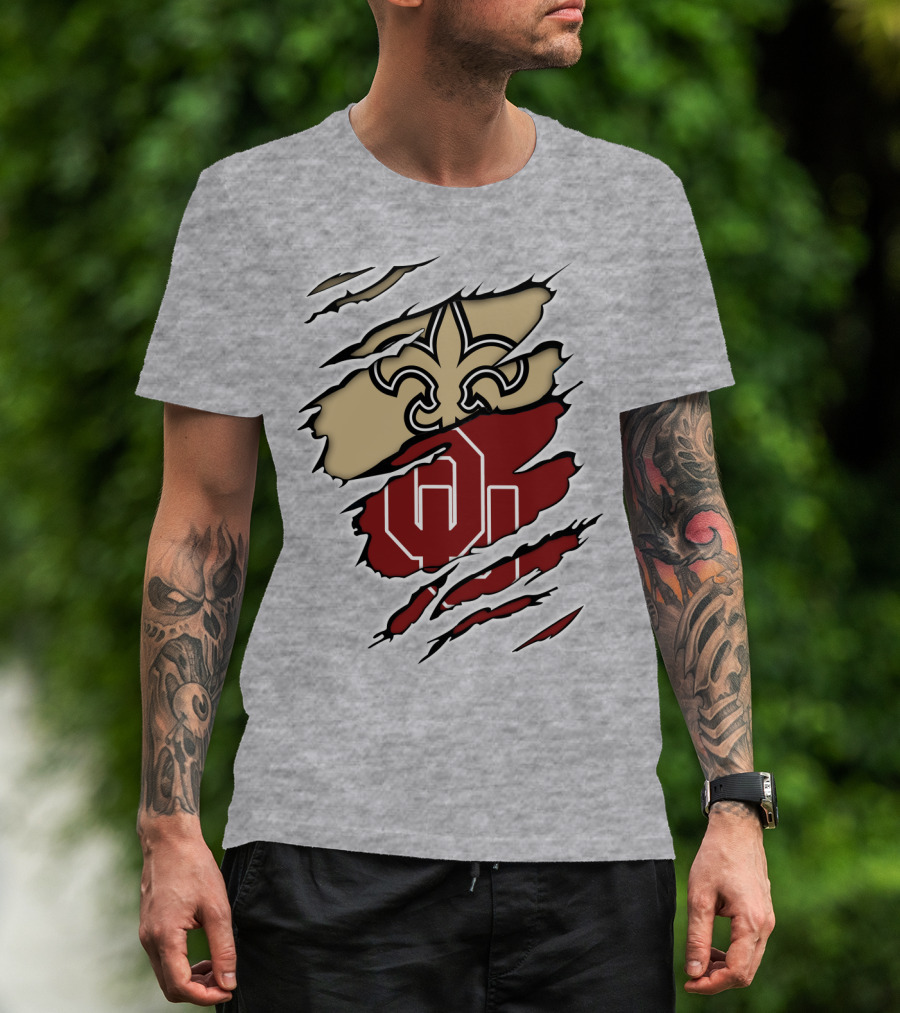 New Orleans Saints Oklahoma Sooners Torn Logo Fusion T-Shirt