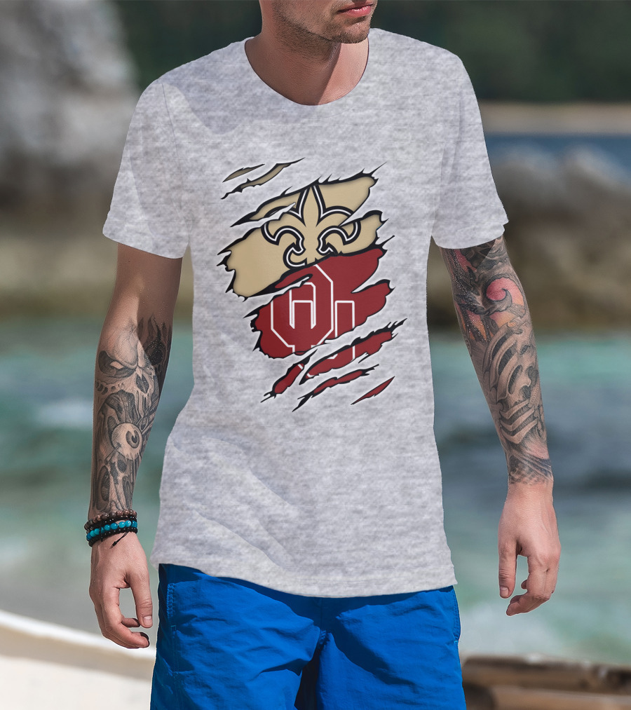 New Orleans Saints Oklahoma Sooners Torn Logo Fusion T-Shirt
