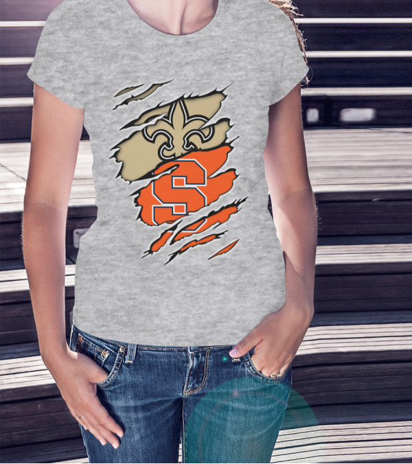 Saints Fleur-de-Lis And Syracuse Orange S Logo Combination T-Shirt