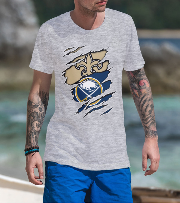 Saints Sabres Fleur-de-Lis And Buffalo Emblems T-Shirt