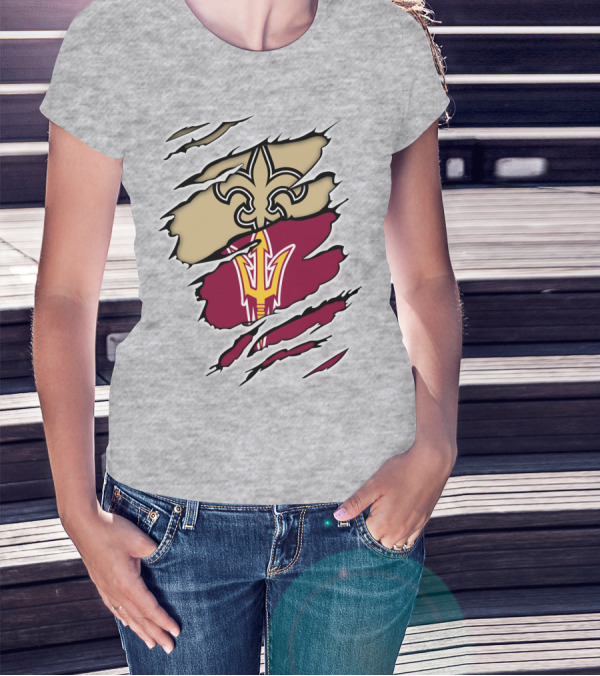 Saints Fleur-de-Lis Sun Devils Pitchfork Torn T-Shirt