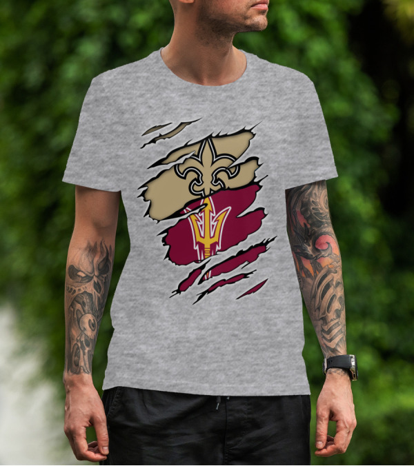 Saints Fleur-de-Lis Sun Devils Pitchfork Torn T-Shirt