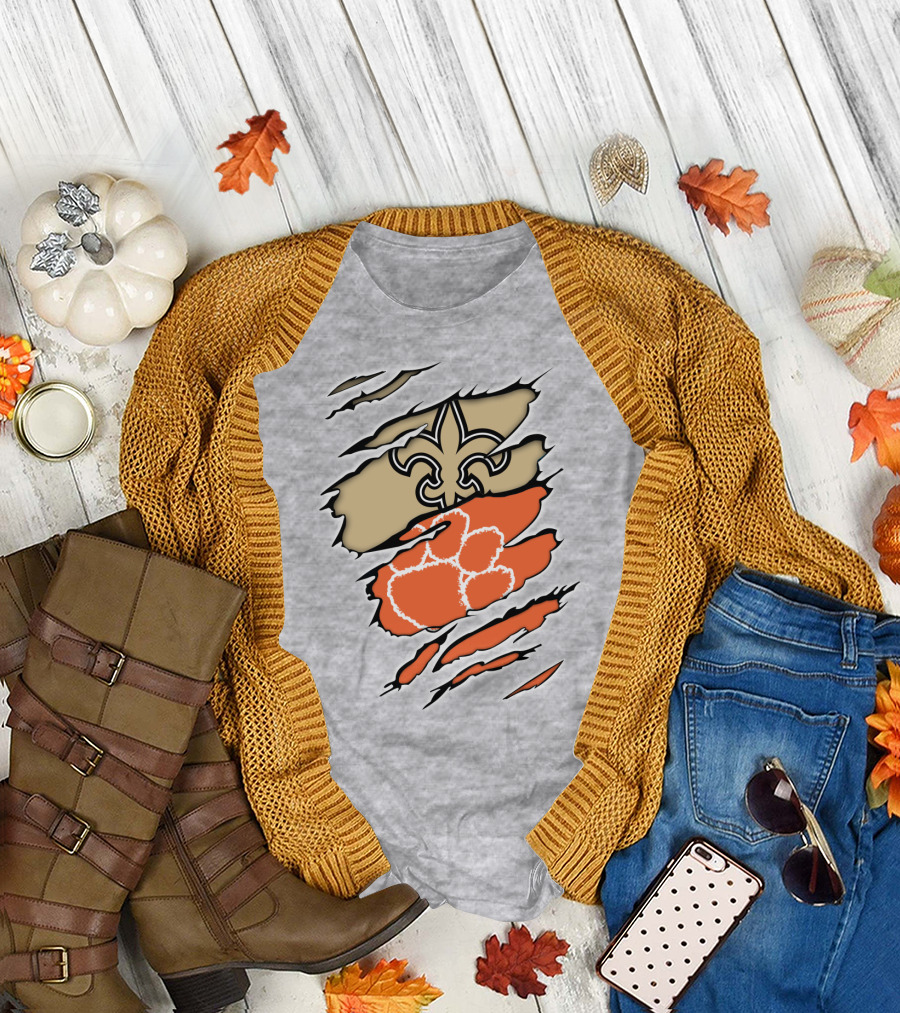 Saints Fleur-de-Lis Clemson Tiger Paw Rip T-Shirt