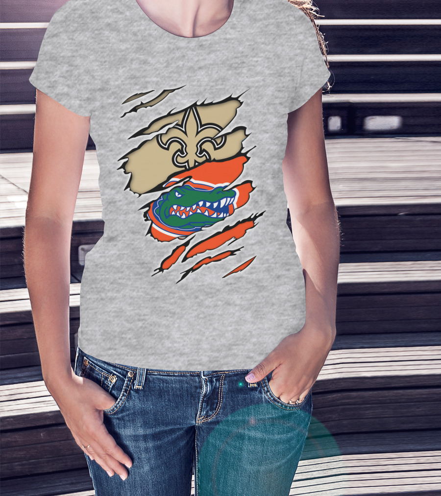Saints Gators Fleur-De-Lis And Gator Clash Tribute T-Shirt