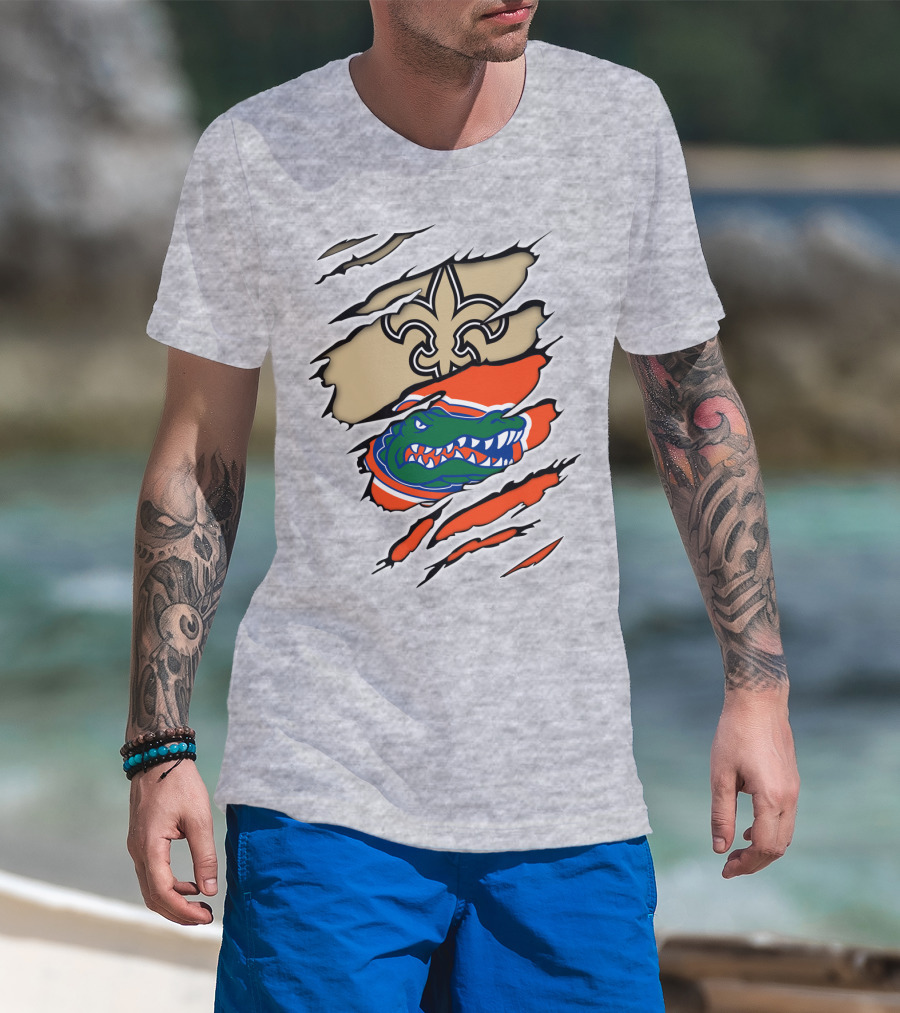 Saints Gators Fleur-De-Lis And Gator Clash Tribute T-Shirt