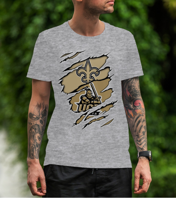 UCF Knights New Orleans Saints Gold Fleur-de-Lis Logo Mashup T-Shirt