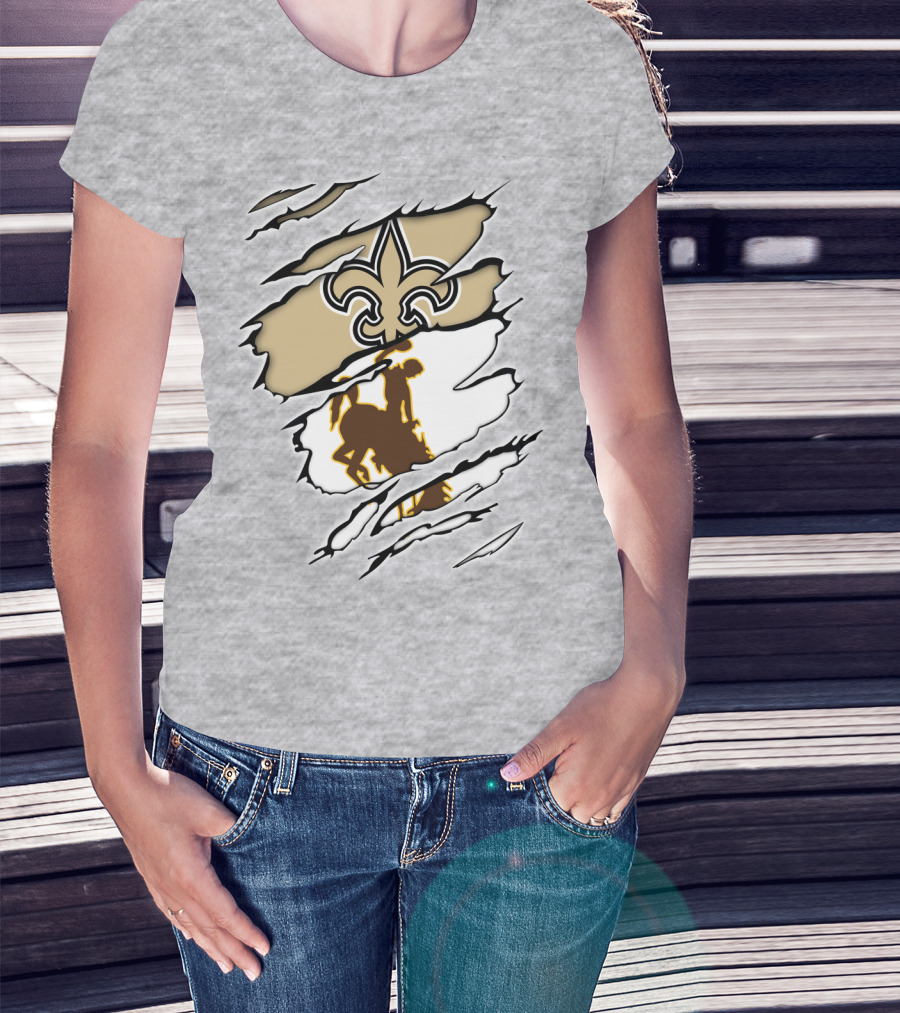 Saints Wyoming Fleur-de-Lis Rodeo Rider Tear T-Shirt