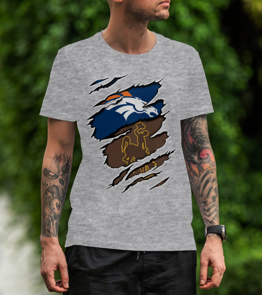 Denver Broncos And Wyoming Cowboys Ripped T-Shirt