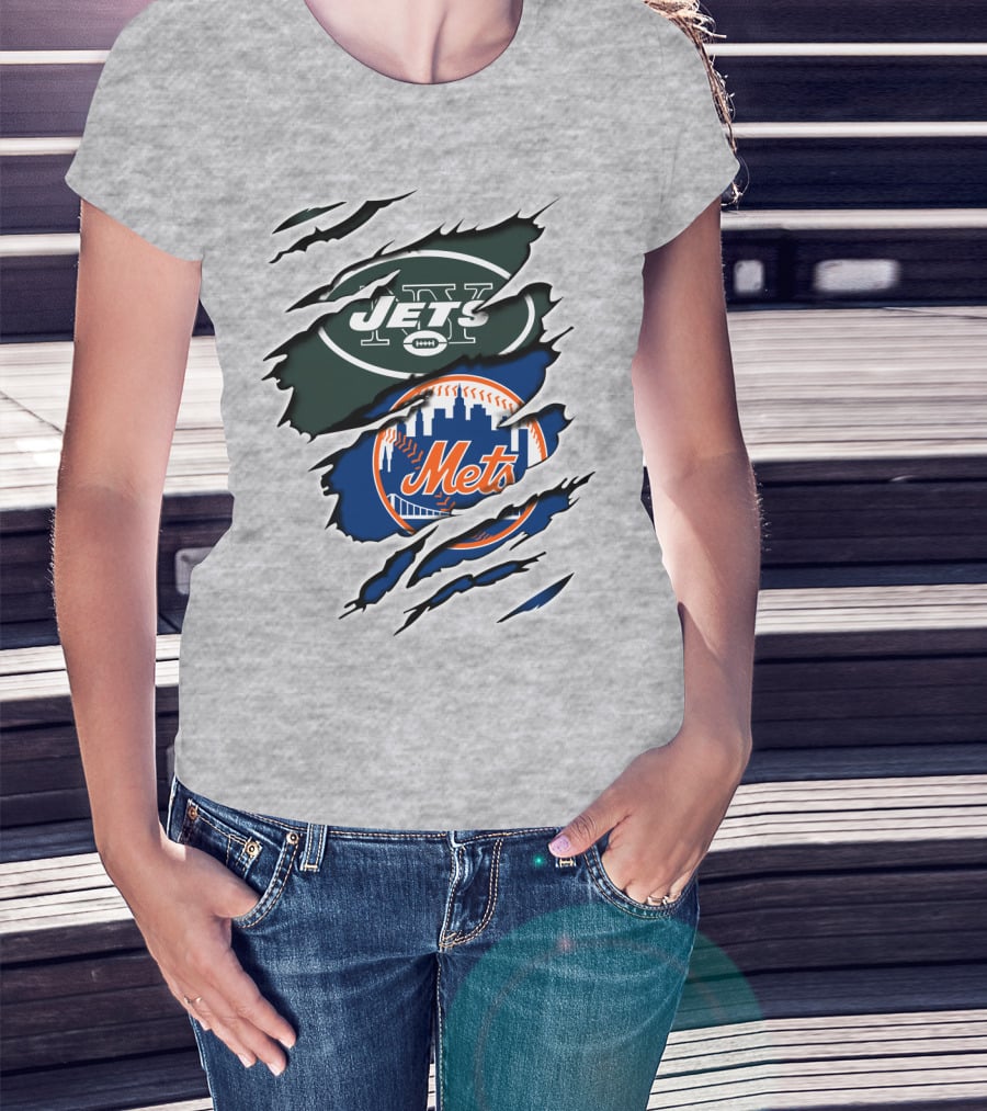 New York Jets Mets Claws Fan Logo Mashup T-Shirt