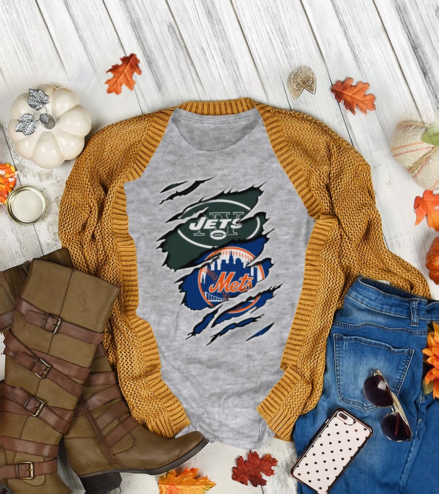 New York Jets Mets Claws Fan Logo Mashup T-Shirt