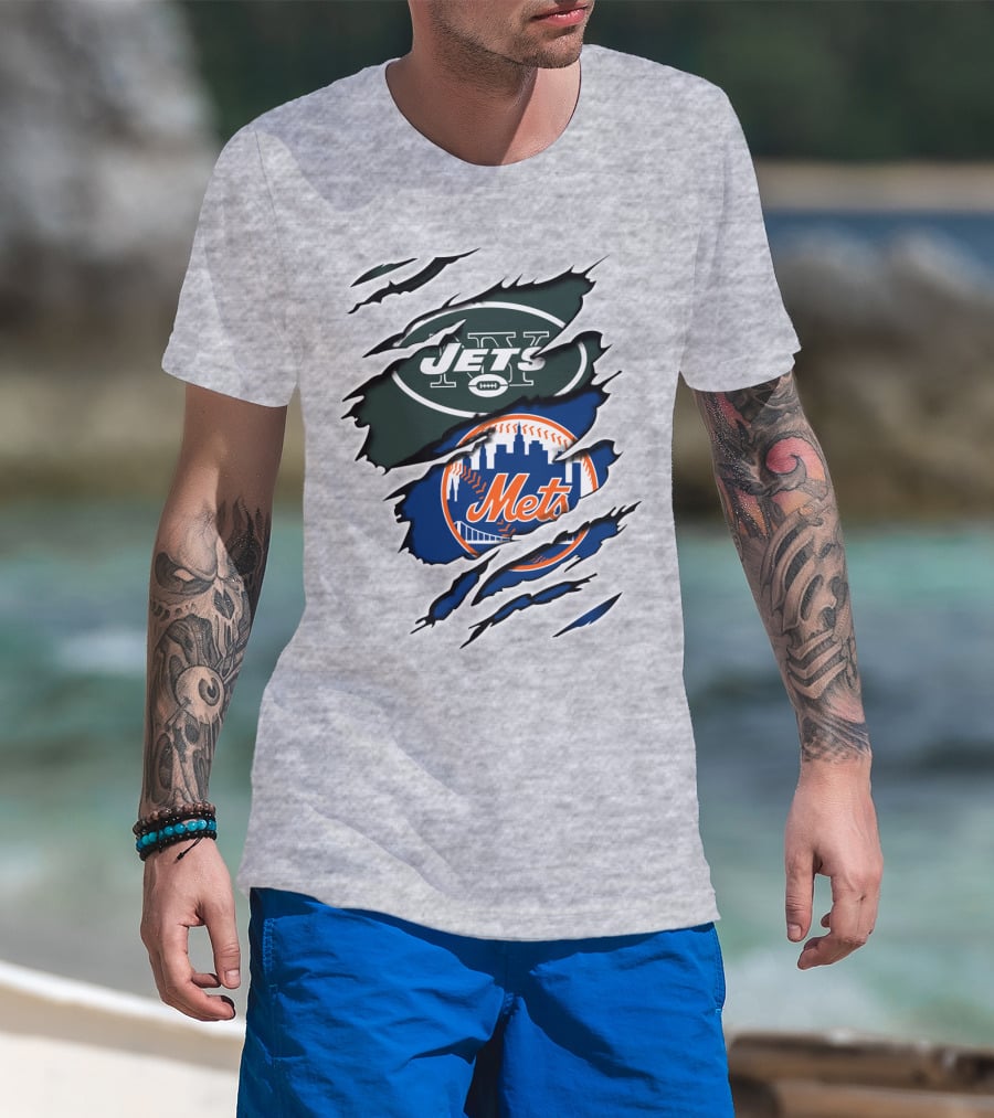 New York Jets Mets Claws Fan Logo Mashup T-Shirt