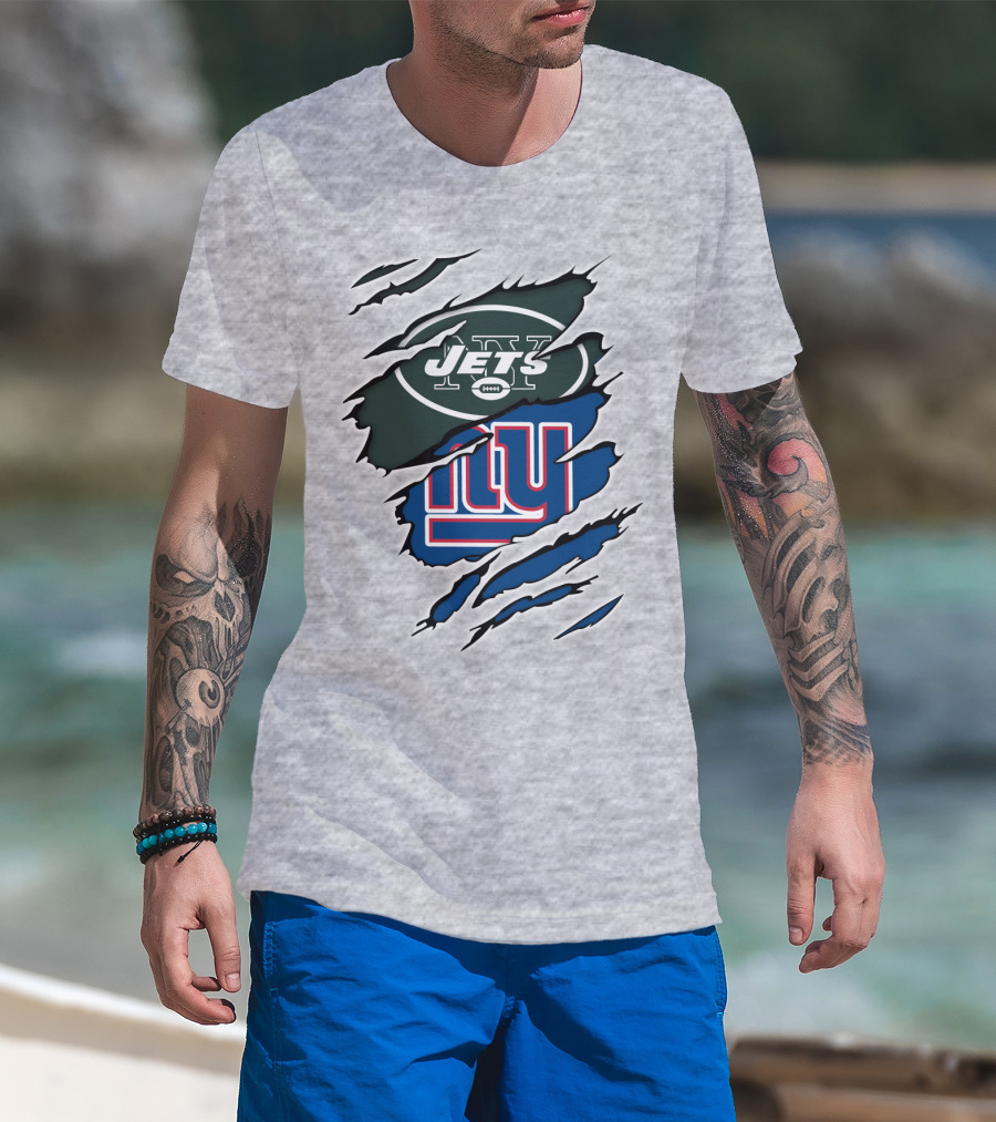 New York Jets Giants Football Rivalry Claw Marks T-Shirt