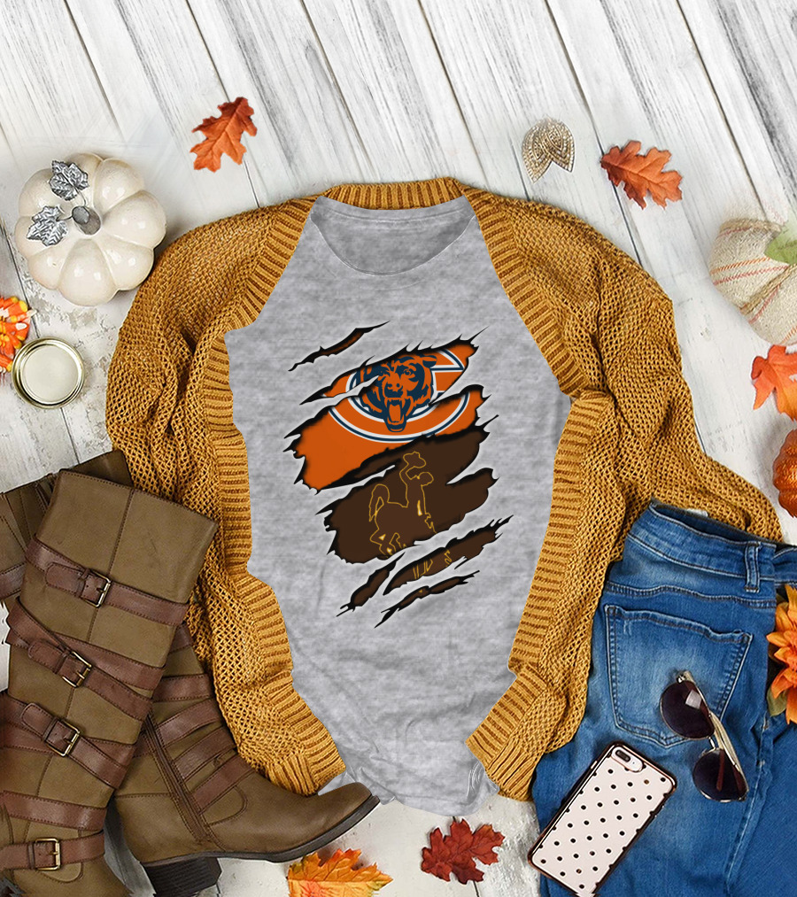 Bears Logo with Wyoming Cowboy Ripped Layers T-Shirt